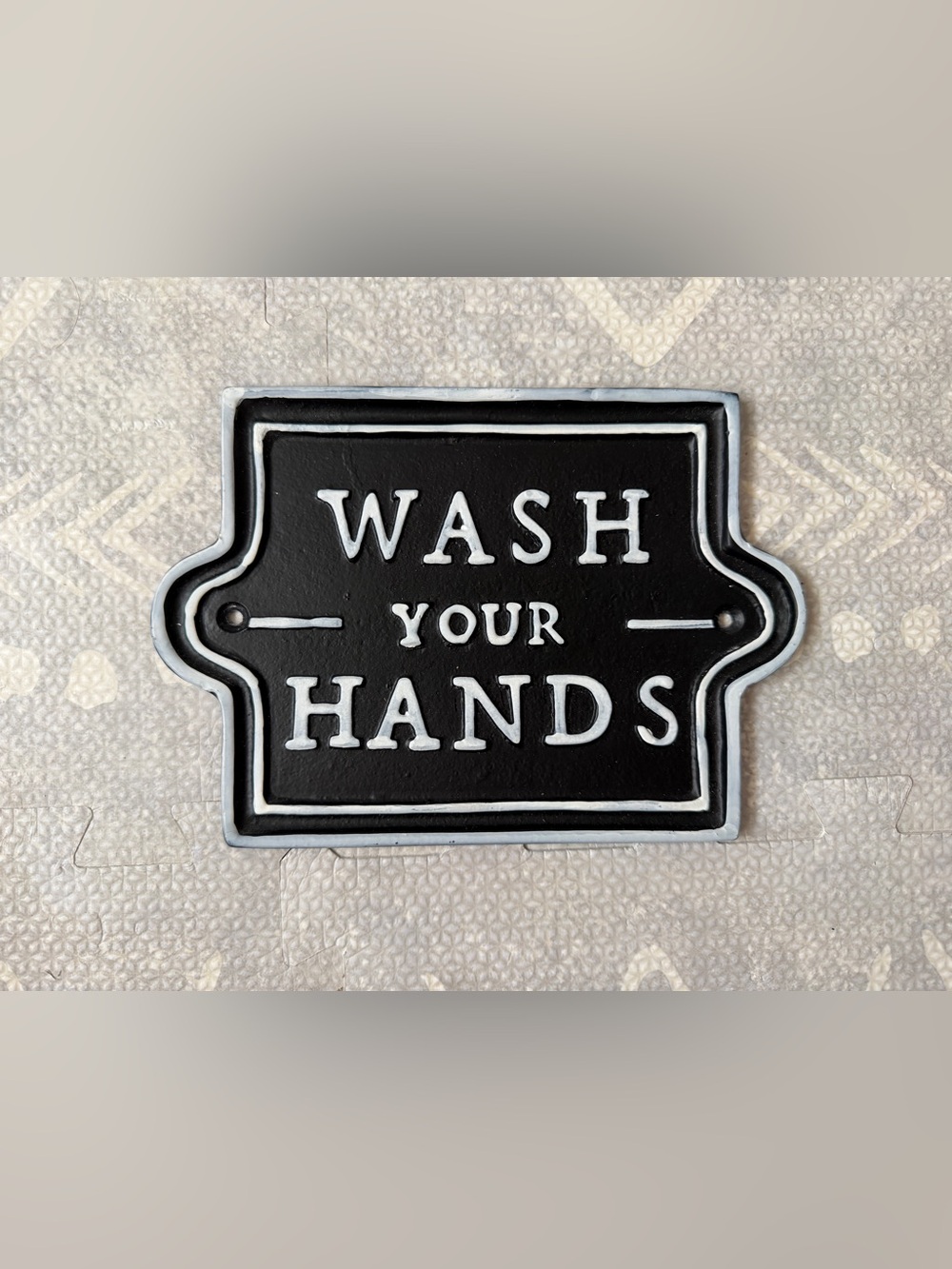 Hearth & Hand Magnolia Wash Your Hands Sign Plaque Metal Black White Wall Decor